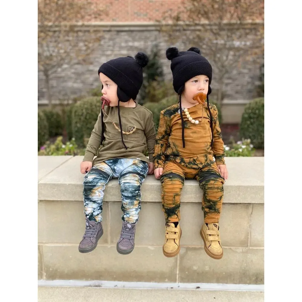 Posh Kiddos Brown & Black Tie Dye Biker Outfit Set Size 1T
